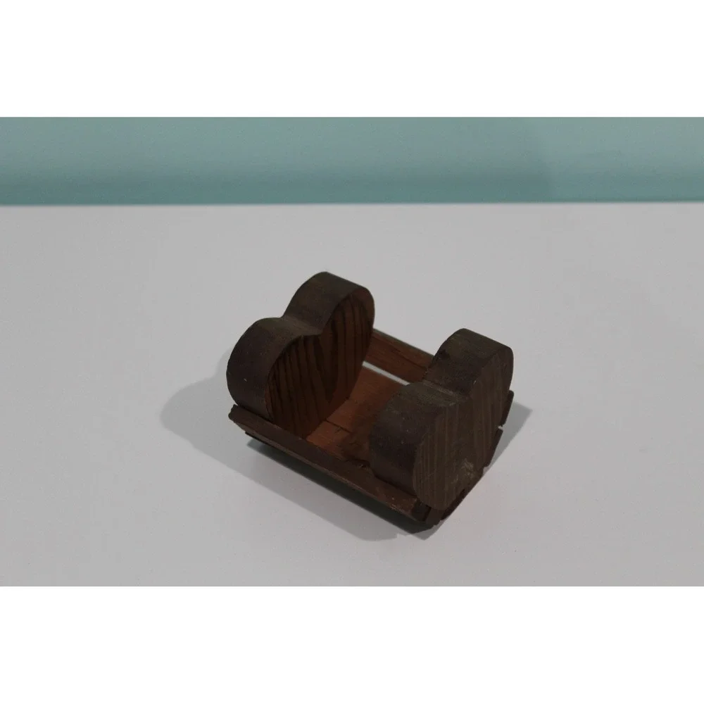 Rustic Wooden Heart Napkin Holder Primitive Farmhouse Dark Stain Wood Decor